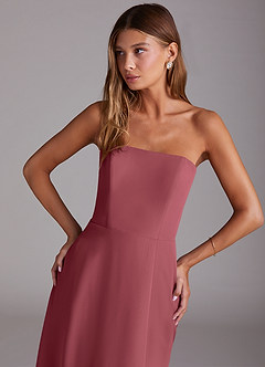 Azazie Wren 신부 들러리 드레스 A라인 스트랩리스 쉬폰 티 길이 드레스 image5