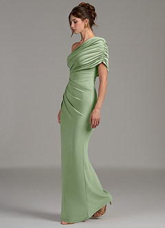 Azazie Essence Bridesmaid Dresses Dusty Sage Sheath One Shoulder Premium Stretch Jersey Dress image3