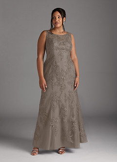 Azazie Whilhelmina Mother of the Bride Dresses Taupe Mermaid Lace Chiffon Dress image12