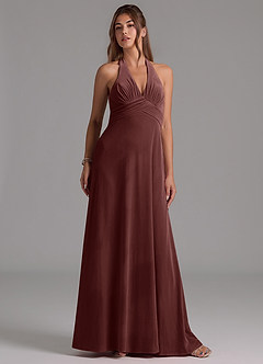 Azazie Tessie Bridesmaid Dresses Espresso A-Line Pleated Velvet Dress image4