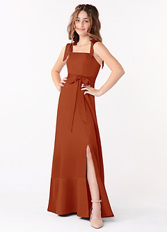 Azazie Barbara Junior Paprika A-Line Bow Matte Satin Dress image1