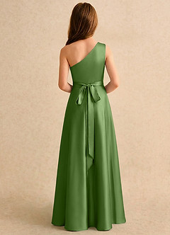 Azazie Puddles Girls Formal Robe Demoiselle D'honneur Fillette Robe Trapèze en Satin extensible Une épaule Basilic image2