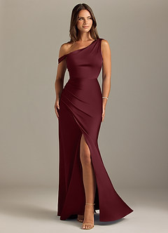 Azazie Madelyn Vestidos de damas de honor Vestido de Cabernet de Satén Elástico de Corte Sirena Convertible con Vestidos sin tirantes image1