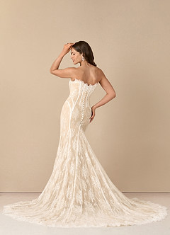 Azazie Katherine Vestidos de novia Vestido de Blanco Diamante Champán de Tul de Corte Sirena con Vestidos sin tirantes image13