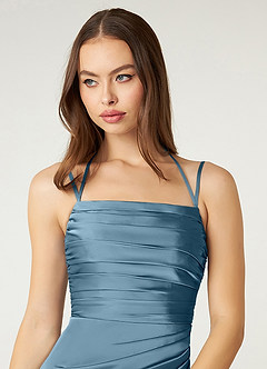 Azazie Desi Bridesmaid Dresses Bermuda Sheath Halter Corset Stretch Satin Dress image6