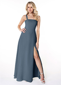 Azazie Jay Brautjungfernkleider A-Linie Quadratischer Ausschnitt Seitenschlitz Chiffon Kleid Neptunblau image1