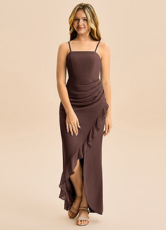 Azazie Buzzy Junior Ganache Sheath Pleated Chiffon Dress image4