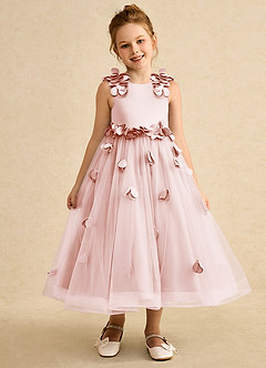 Azazie Atta Flower Girl Dresses Blushing Pink A-Line One Shoulder Tulle Dress image1
