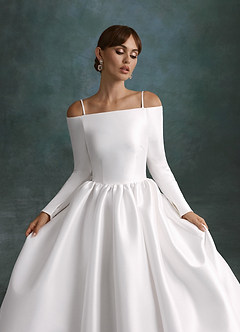Azazie Cerese Wedding Dresses Diamond White Ball-Gown Off the Shoulder Mikado Dress image8