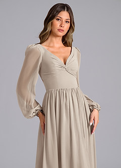 Azazie Zeya Bridesmaid Dresses Frost A-Line Long Sleeve Chiffon Dress image5