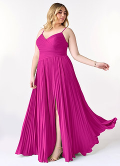 Azazie Vini Vestidos de damas de honor Vestido de Fucsia de Gasa de Corte en A con Cuello en V Plisado image9