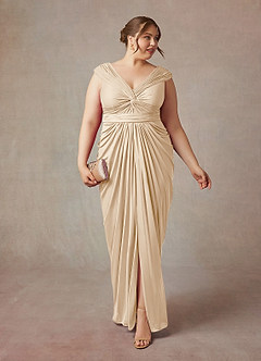 Azazie Lisolette Mère de la mariée Robes Robe Fourreau en Maille Plissée Champagne image9