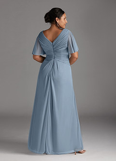 Azazie Emmeline Mother of the Bride Dresses Dusty Blue A-Line V-Neck Pleated Mesh Dress image8