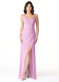 Azazie Deandra Bridesmaid Dresses Candy Pink Mermaid Pleated Mesh Dress image1