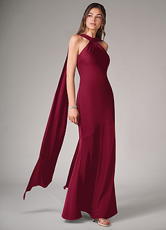 Azazie Kinsley Bridesmaid Dresses Burgundy Mermaid Side Slit Stretch Satin Dress image3