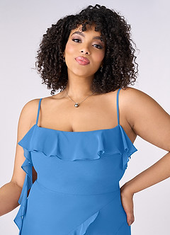 Barbie ♥ Azazie Jurken voor bruidsmeisjes Jurk van Chiffon met Kolom Boog Blauwe Gaai image10
