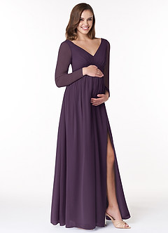 Azazie Teton Maternity Bridesmaid Dresses A-Line Long Sleeve Chiffon Floor-Length Dress image4