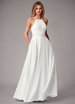 Azazie Amalia Vestidos de madrinha de casamento Vestido Branco de Chiffon de Linha A com Plissado image1