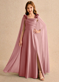 Azazie Rosita Girls Formal Flower Girl Dresses Dusty Rose A-Line Pleated Stretch Satin Dress image1