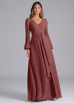 Azazie Omari Bridesmaid Dresses Amethyst A-Line Long Sleeve Chiffon Dress image3