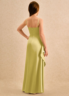 Azazie Cannoli Girls Formal Flower Girl Dresses Canary A-Line Pleated Stretch Satin Dress image2