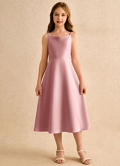 Azazie Jaella Girls Formal Blumenmädchenkleider A-Linie Plissee Matte Satin Kleid Altrosa image3