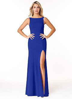 Azazie Rogue Bridesmaid Dresses Royal Blue Mermaid Scoop Side Slit Stretch Crepe Dress image1