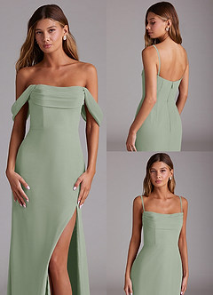 Azazie Saige Bridesmaid Dresses Dusty Sage A-Line Off the Shoulder Chiffon Convertible Dress image10