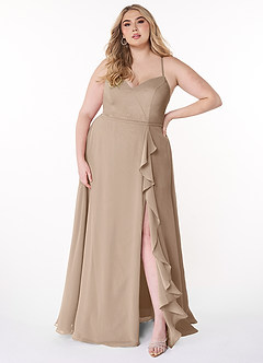 Azazie Naeem Brautjungfernkleider A-Linie V-Hals Rüsche Chiffon Kleid Taupe image7