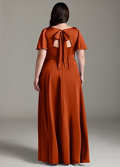 Azazie Kimber Bridesmaid Dresses Paprika A-Line Ruched Stretch Satin Dress image8
