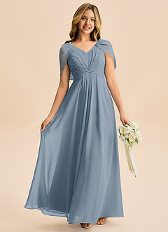 Azazie Emma Junior Robe Trapèze en Mousseline de soie Plissée Violet Crépusculaire image1