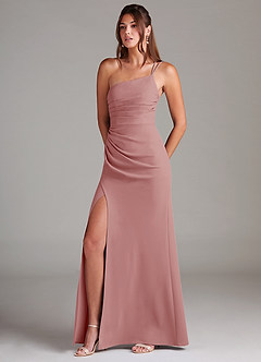 Azazie Eren Robes de demoiselle d'honneur Robe Fourreau en Crêpe Élastique Ue épaule Rose Poussiéreuse image1