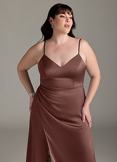 Azazie Marchella Abiti da Damigella Abito A-Line in Raso Elasticizzato Corsetto Espresso image17