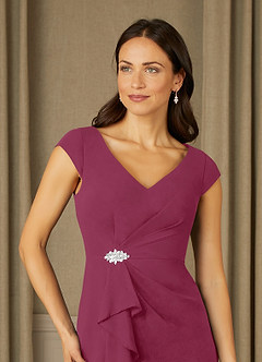 Azazie Nola Mother of the Bride Dresses Mulberry Sheath V-Neck Pleated Chiffon Dress image4