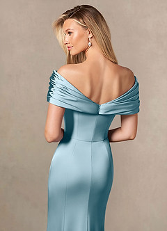 Azazie Auberdeen Mother of the Bride Dresses Moody Blue Mermaid Pleated Stretch Satin Dress image6