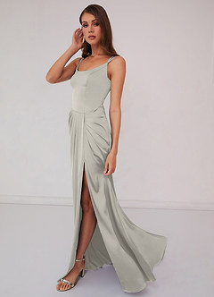 Barbie ♥ Azazie Final Sale Pebble Mermaid Pleated Stretch Satin Dress image3