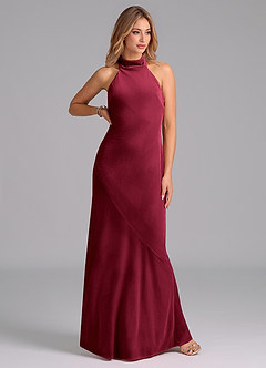 Azazie Velli Bridesmaid Dresses Burgundy Mermaid High Neck Velvet Dress image4