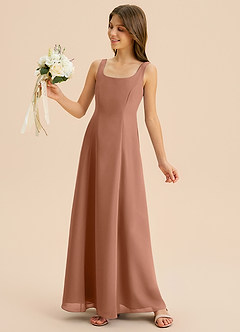 Azazie Lambie Junior Vestido de Bronceador de Gasa de Corte en A con Plisado image7