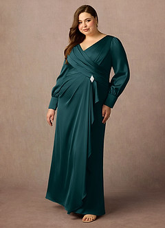 Azazie Petrina Mère de la mariée Robes Robe Sirène en Satin extensible Plissé Vert Pin image3