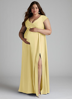 Azazie Allessia Maternity Bridesmaid Dresses A-Line Pleated Stretch Satin Floor-Length Dress image11
