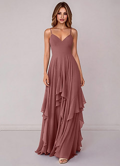 Azazie Zaina Bridesmaid Dresses Desert Rose A-Line Chiffon Dress image4
