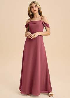 Azazie Anselie Junior Vestido de Merlot de Gasa de Corte en A con Vestidos sin tirantes image3