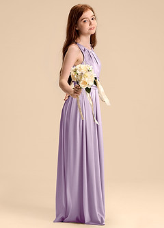 Azazie Bibiane Junior Frosted Lilac A-Line Pleated Stretch Satin Dress image5