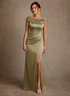 Azazie Irvine Mère de la mariée Robes Robe Trapèze en Satin extensible Plissée Vert Mousse image3