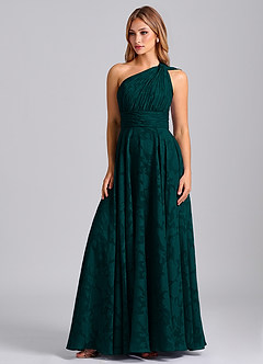 Azazie Charlize Final Sale Pine A-Line One Shoulder Floral Burnout Dress image1