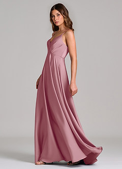 Azazie Amani Bridesmaid Dresses Vintage Mauve A-Line Pleated Stretch Satin Dress image3