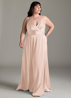 Azazie Davis Bridesmaid Dresses Blushing Pink A-Line Pleated Stretch Satin Dress image7