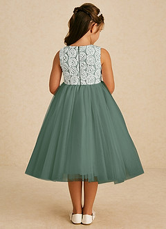 Azazie Missy Flower Girl Dresses Ivory Eucalyptus A-Line Sleeveless Tulle Dress image5