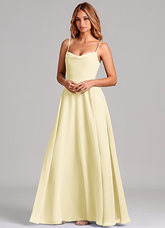 Azazie Elle Robes de demoiselle d'honneur Robe Trapèze en Mousseline de soie Plissée Sorbet Citron image4