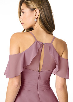 Azazie Dakota Bridesmaid Dresses Vintage Mauve A-Line V-Neck Pleated Chiffon Dress image4